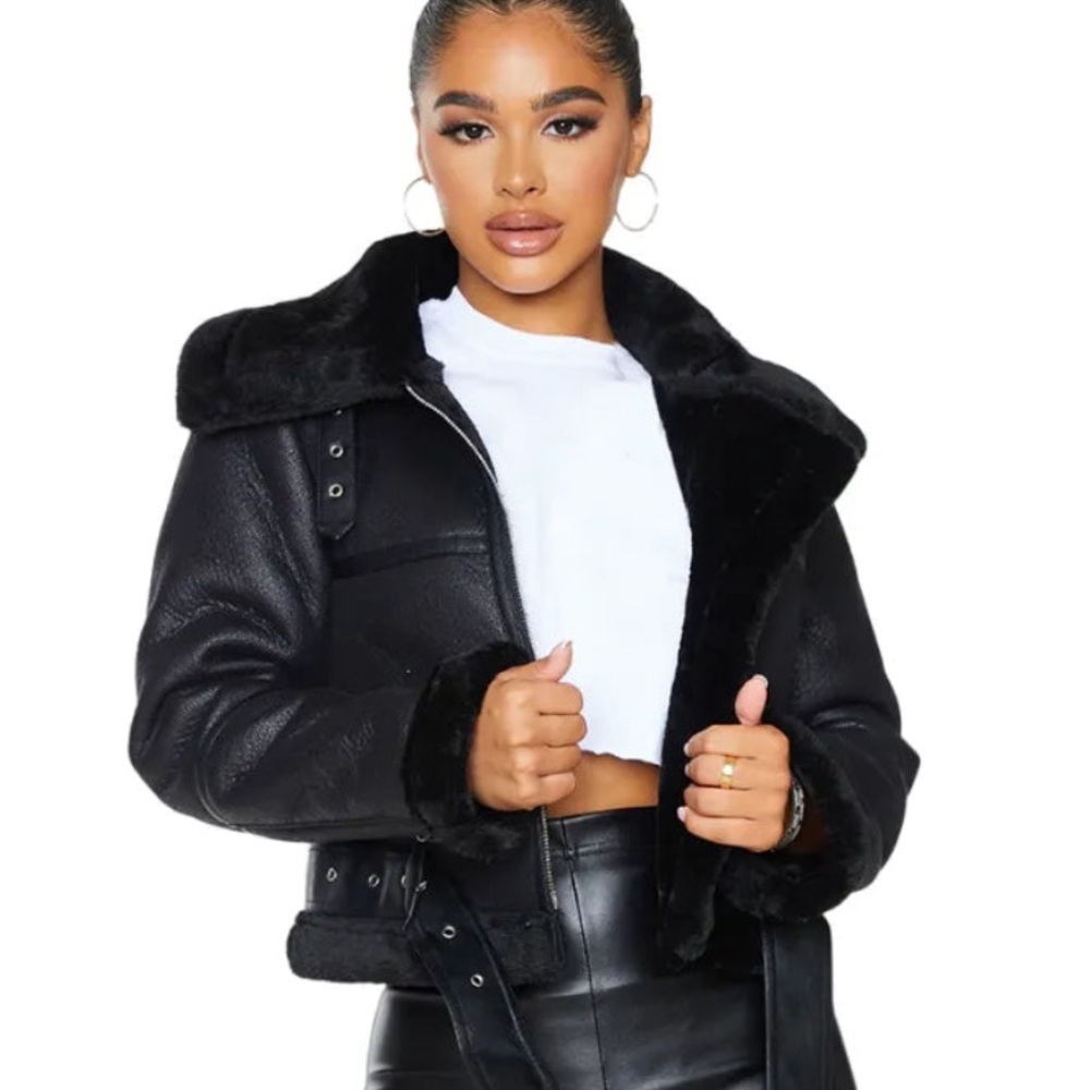 COTTON ON Biker Jacket with Faux Fur Lining